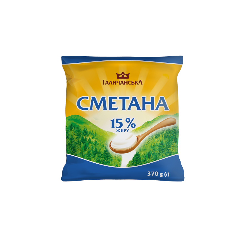 Сметана ГАЛИЧИНА 15%, 370г, плівка поліетиленова